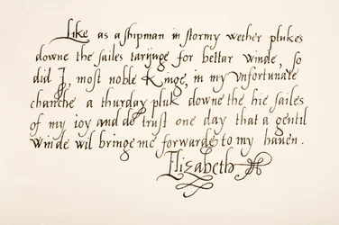 Reina Isabel I de Inglaterra, 1533 - 1603. Muestra de caligrafía.